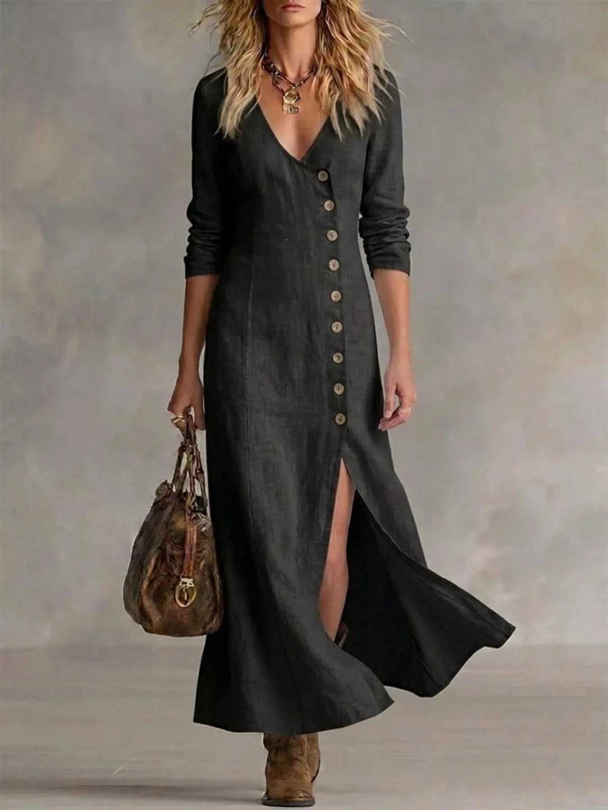 Full Size Button Front Slit Maxi Dress Plus Size 100100885609916 41 Affordable Fashion Under $100 Jerry's Apparel 
