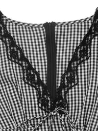 Gingham Lace-Trim V-Neck Long Sleeve A-Line Maxi Dress 101001996406806 52 Affordable Fashion Under $100 Jerry's Apparel 