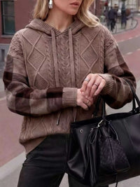 Cable-Knit Plaid Sleeves Hooded Sweater 101002546453697 40 Affordable Fashion Under $100 Jerry's Apparel 