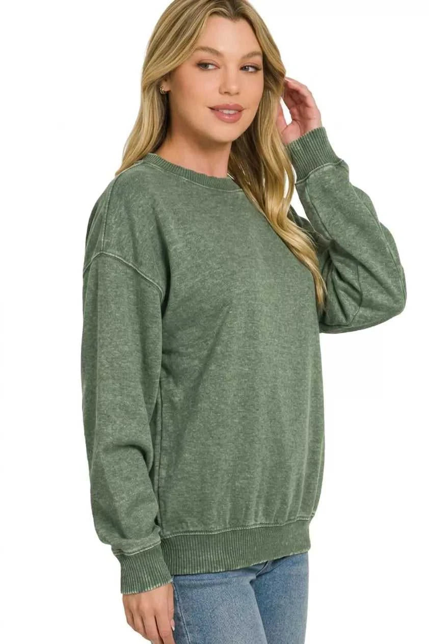Fleece Acid Enzyme Washed Round Neck Sweatshirts 100100624001751 35 Jerry's Apparel 