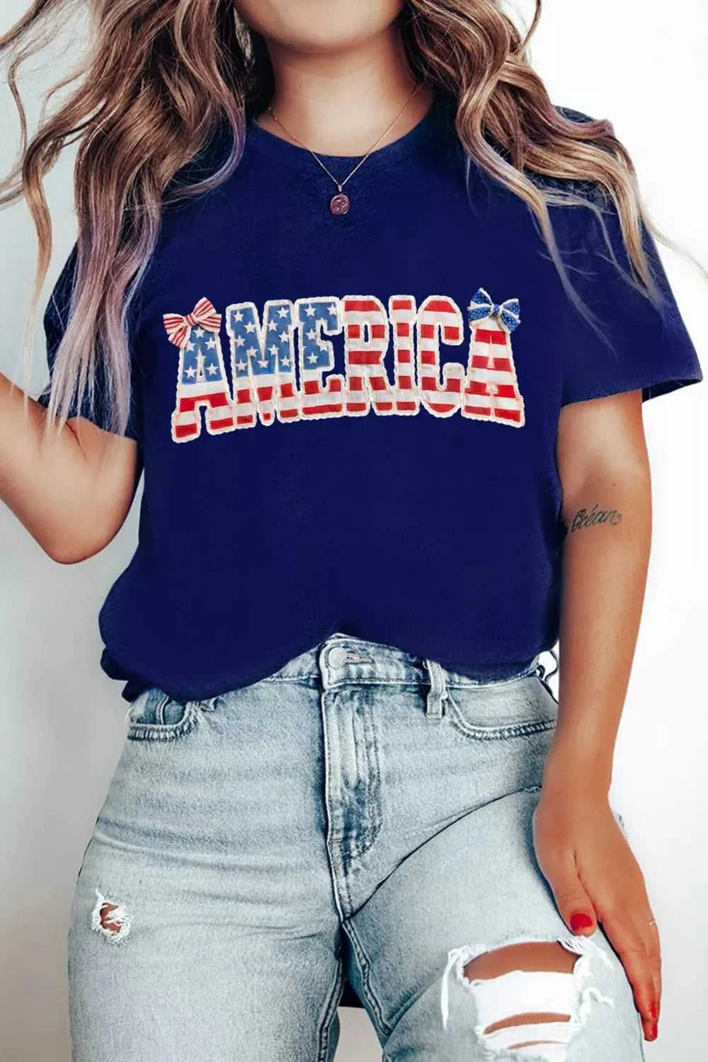 AMERICA Round Neck Relaxed T-Shirt 100100605928824 32 Affordable Fashion Under $100 Jerry's Apparel 