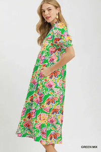Umgee Floral Print Puff Sleeve Tiered Midi Dress 100100598261469 64 Affordable Fashion Under $100 Jerry's Apparel 