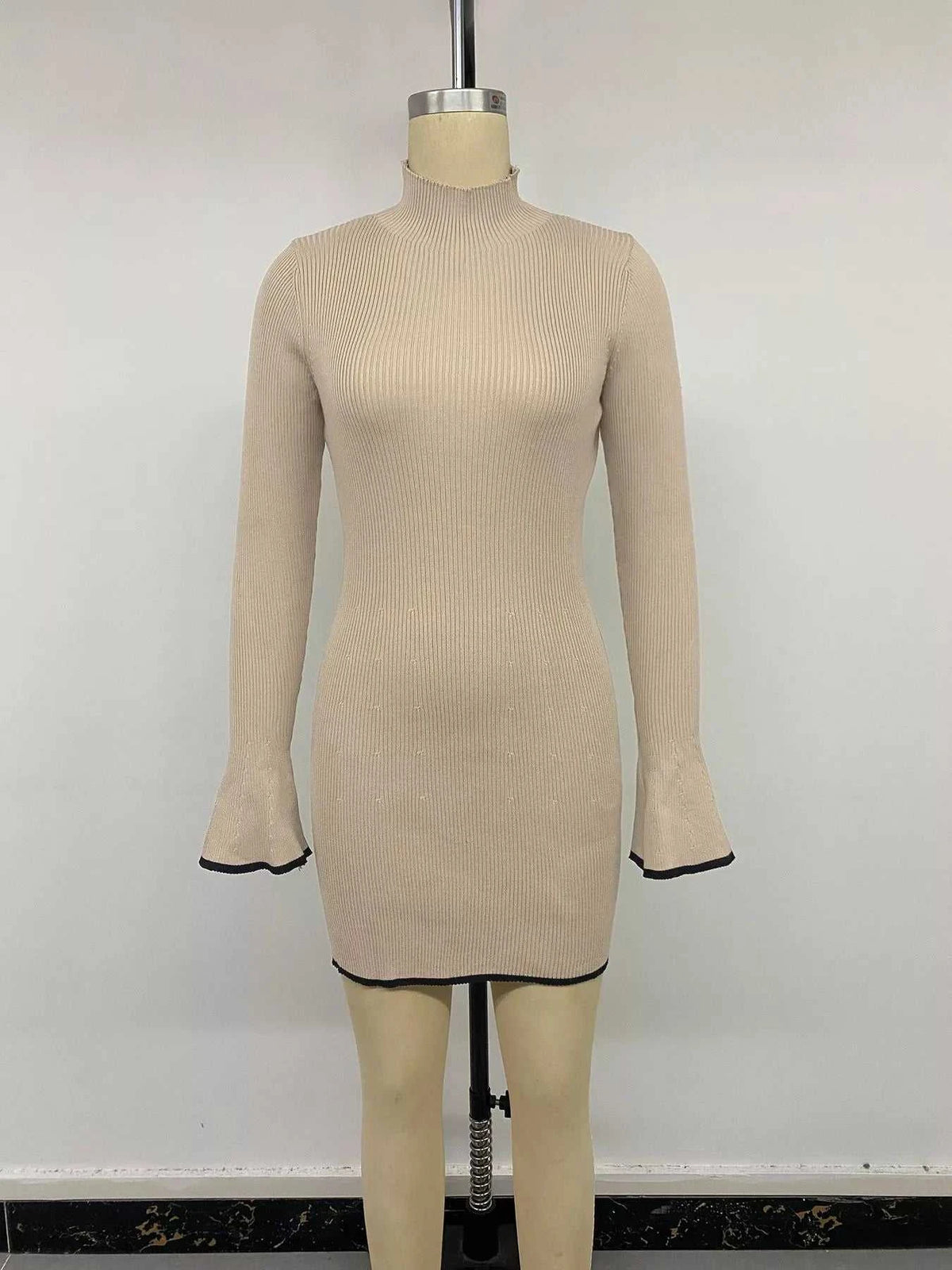 Ribbed Mock Neck Flare Sleeve Sweater Dress 100100035723976 41 Affordable Fashion Under $100 Jerry's Apparel 