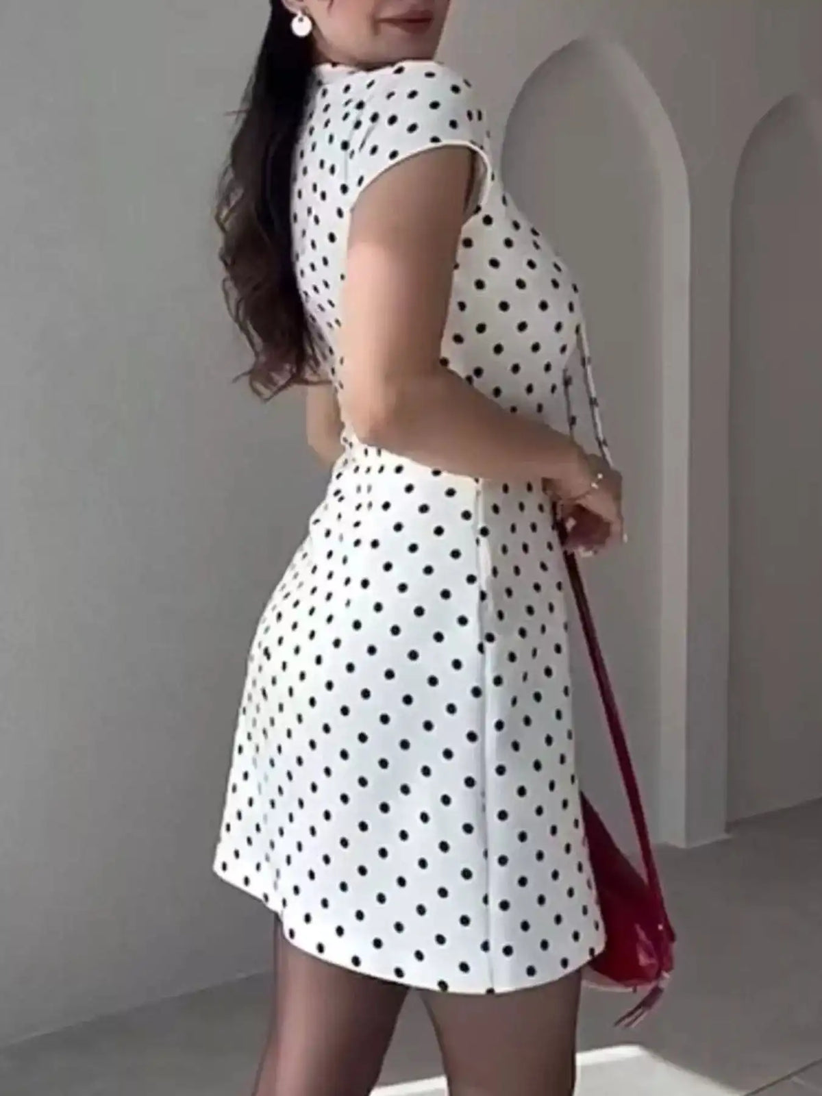 Full Size Polka Dot Tie-Neck Bodycon Mini Dress Plus Size 101001424400564 34 Gifts for Her Jerry's Apparel 