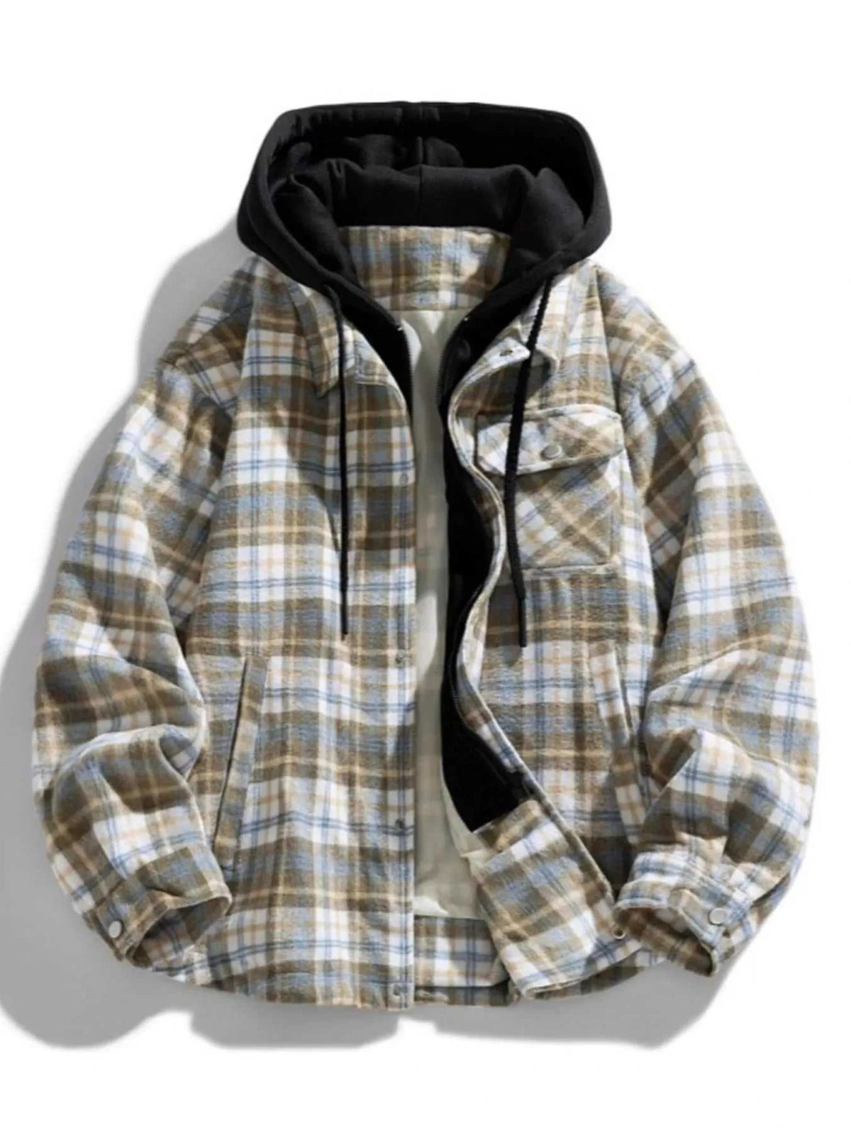 Men's Plus Size Drawstring Hooded Plaid Shirt Jacket 100400334024010 84 Affordable Fashion Under $100 Jerry's Apparel 