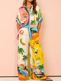 Printed Half Sleeve Shirt and Wide Leg Pants Set