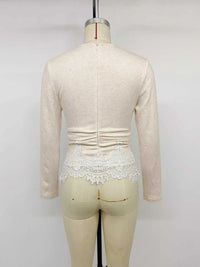 Lace Trim Long Sleeve T-Shirt 100100025623403 34 Affordable Fashion Under $100 Jerry's Apparel 