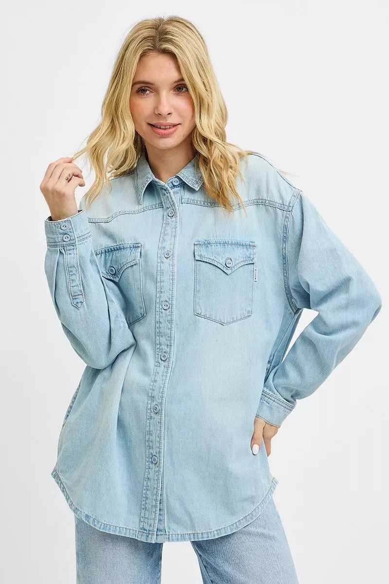RISEN Western Yoke Style Relaxed Fit Denim Shirts 100100509961679 56 Affordable Fashion Under $100 Jerry's Apparel 