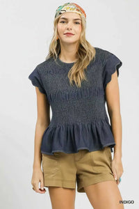 Umgee Smocked Peplum Top with Scalloped Ruffle Cap Sleeves 100100805161521 64 Affordable Fashion Under $100 Jerry's Apparel 