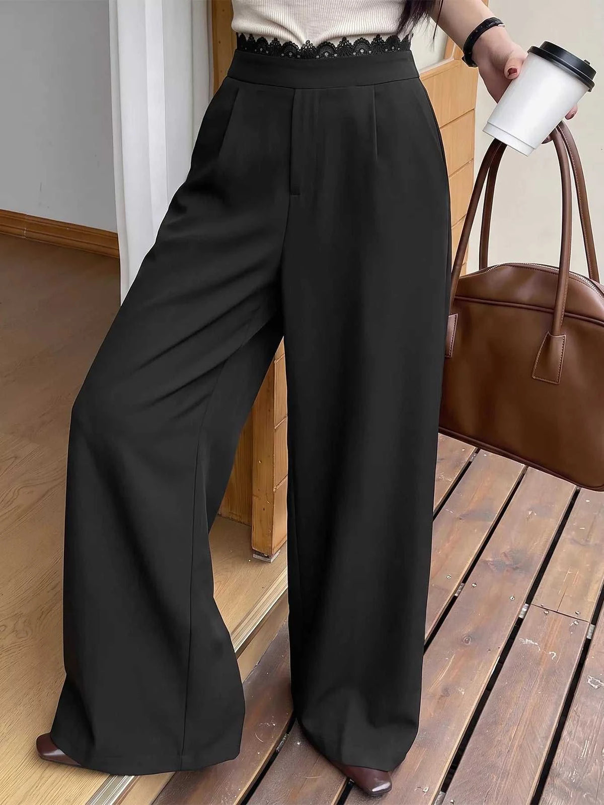 High-Waisted Wide-Leg Lace-Trimmed Pants 101001748703558 35 Affordable Fashion Under $100 Jerry's Apparel 