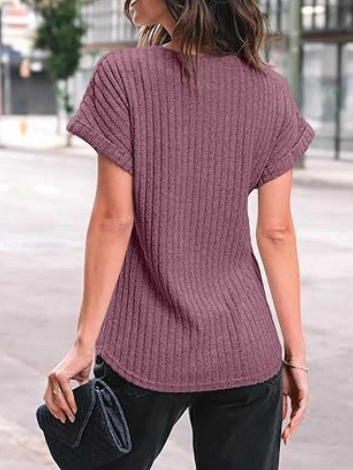 Casual Ribbed Knit Short Sleeve T-Shirt 100100691365915 25 Affordable Fashion Under $100 Jerry's Apparel 