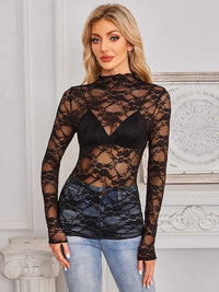 Mock Neck Long Sleeve Lace Sheer Top 100100861526419 16 Affordable Fashion Under $100 Jerry's Apparel 