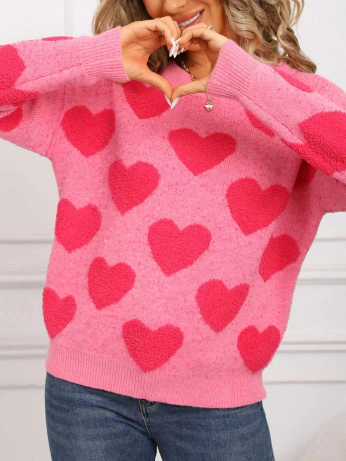 Valentine's Day Heart Pattern Round Neck Sweater 100100539364002 49 Affordable Fashion Under $100 Jerry's Apparel 