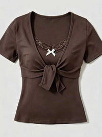 Lace Trim Bow Detail T-Shirt 101001822577216 43 Affordable Fashion Under $100 Jerry's Apparel 