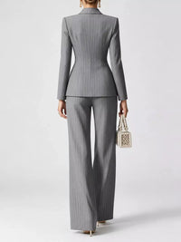 Double-Breasted Pinstripe Blazer and Wide-Leg Pants Set 101001905010997 103 Gifts for Her Jerry's Apparel 