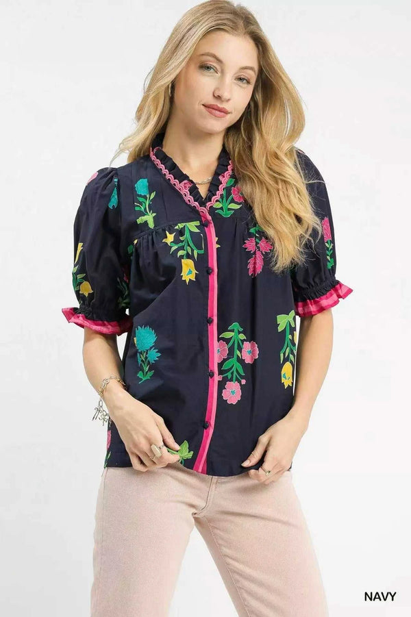 Umgee Petal Parade Print Button-Down Blouse 100100728971463 49 Affordable Fashion Under $100 Jerry's Apparel 