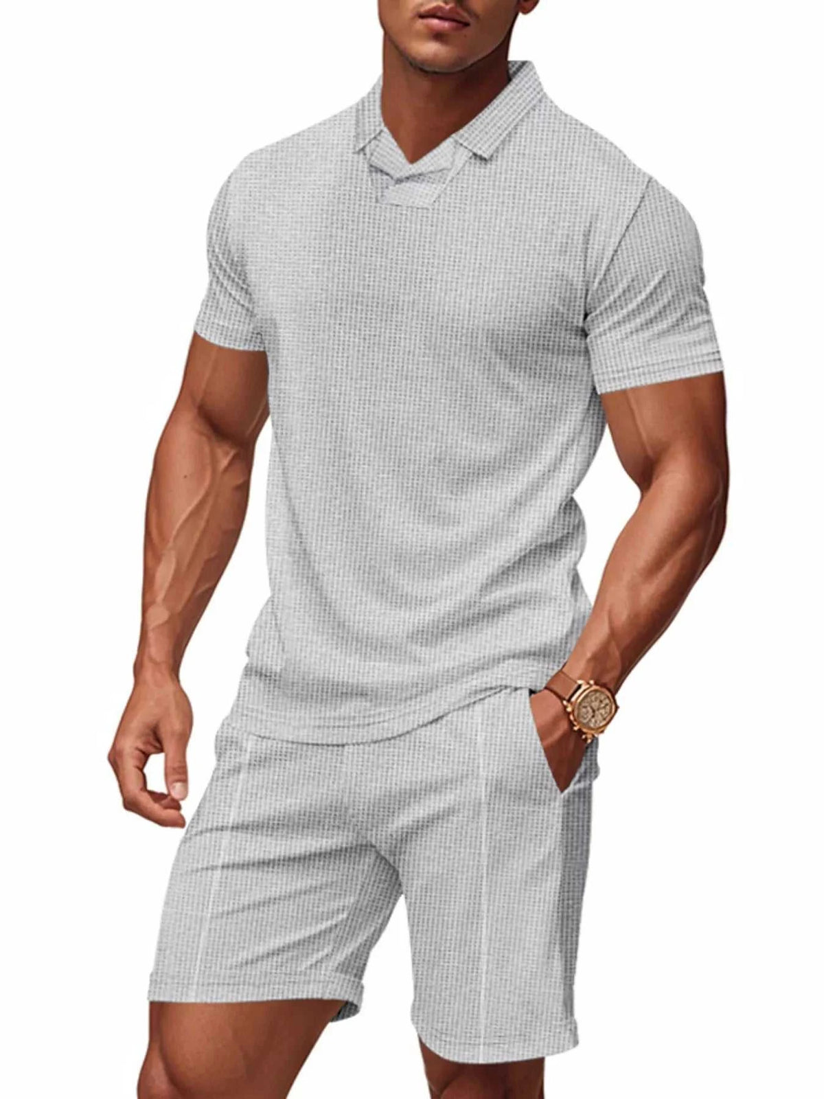 Men's Full Size Casual Short Sleeve Polo and Shorts Set Plus Size 100400870366243 34 Gifts for Him Jerry's Apparel 