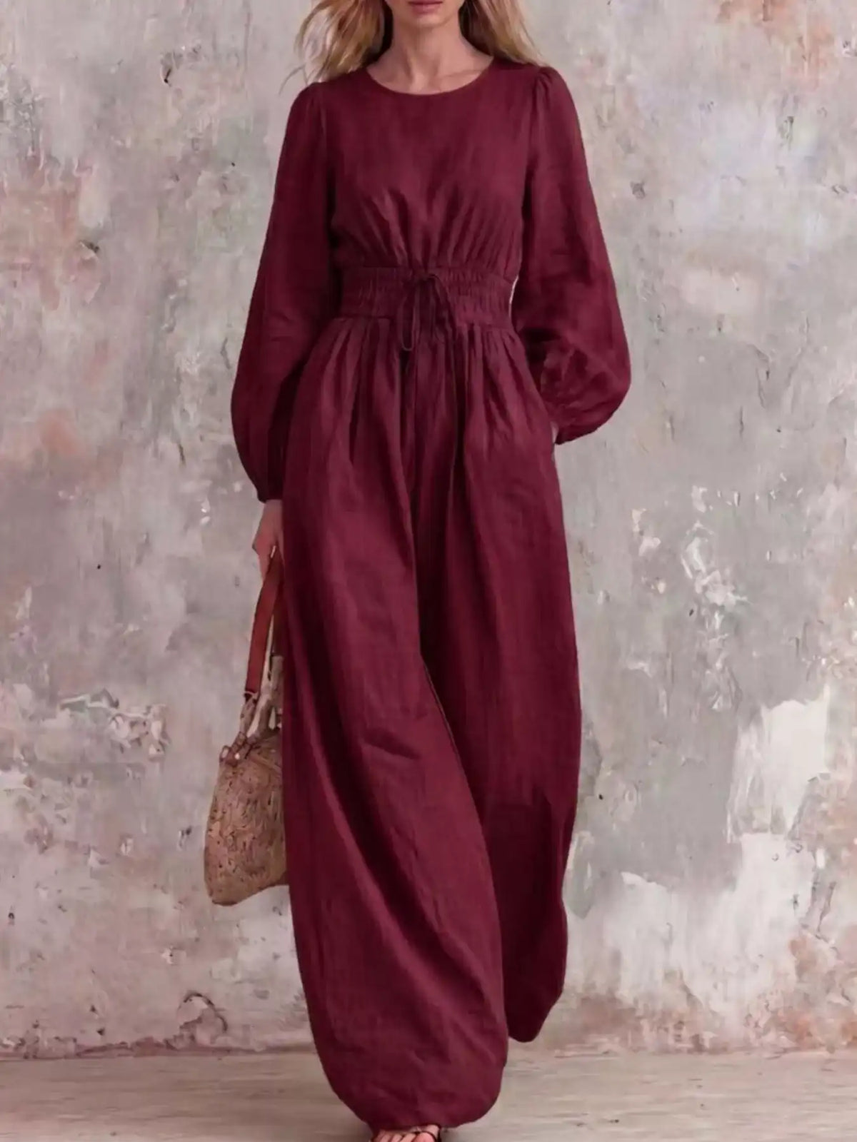 Smocked Waist Long-Sleeve Jumpsuit 101001514200781 49 Affordable Fashion Under $100 Jerry's Apparel 