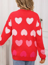 Valentine's Day Heart Pattern Fuzzy Knit Sweater 100100216252554 50 Gifts for Her Jerry's Apparel 