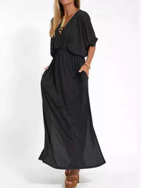 Full Size V-Neck Batwing Sleeve Maxi Dress with Side Slits Plus Size 100100963539918 27 Affordable Fashion Under $100 Jerry's Apparel 