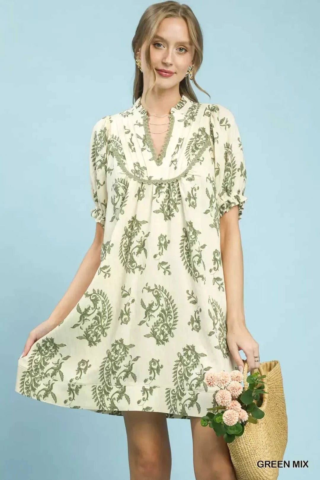 Umgee Mix Paisley Scallop Trim Dress 100100993391624 55 Affordable Fashion Under $100 Jerry's Apparel 