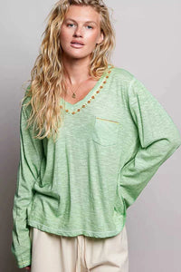 POL V-Neck Contrast Stitch Lightweight Knit Long Sleeve Top 100100758871141 43 Affordable Fashion Under $100 Jerry's Apparel 