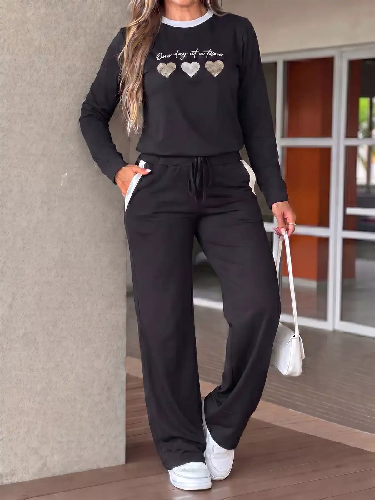 Heart Graphic Contrast Trim Top and Pants Set 101001743143632 71 Affordable Fashion Under $100 Jerry's Apparel 