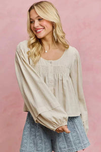 SO ME Linen Blend Woven Long Sleeve With Smocking Top 100100082081653 47 Gifts for Her Jerry's Apparel 
