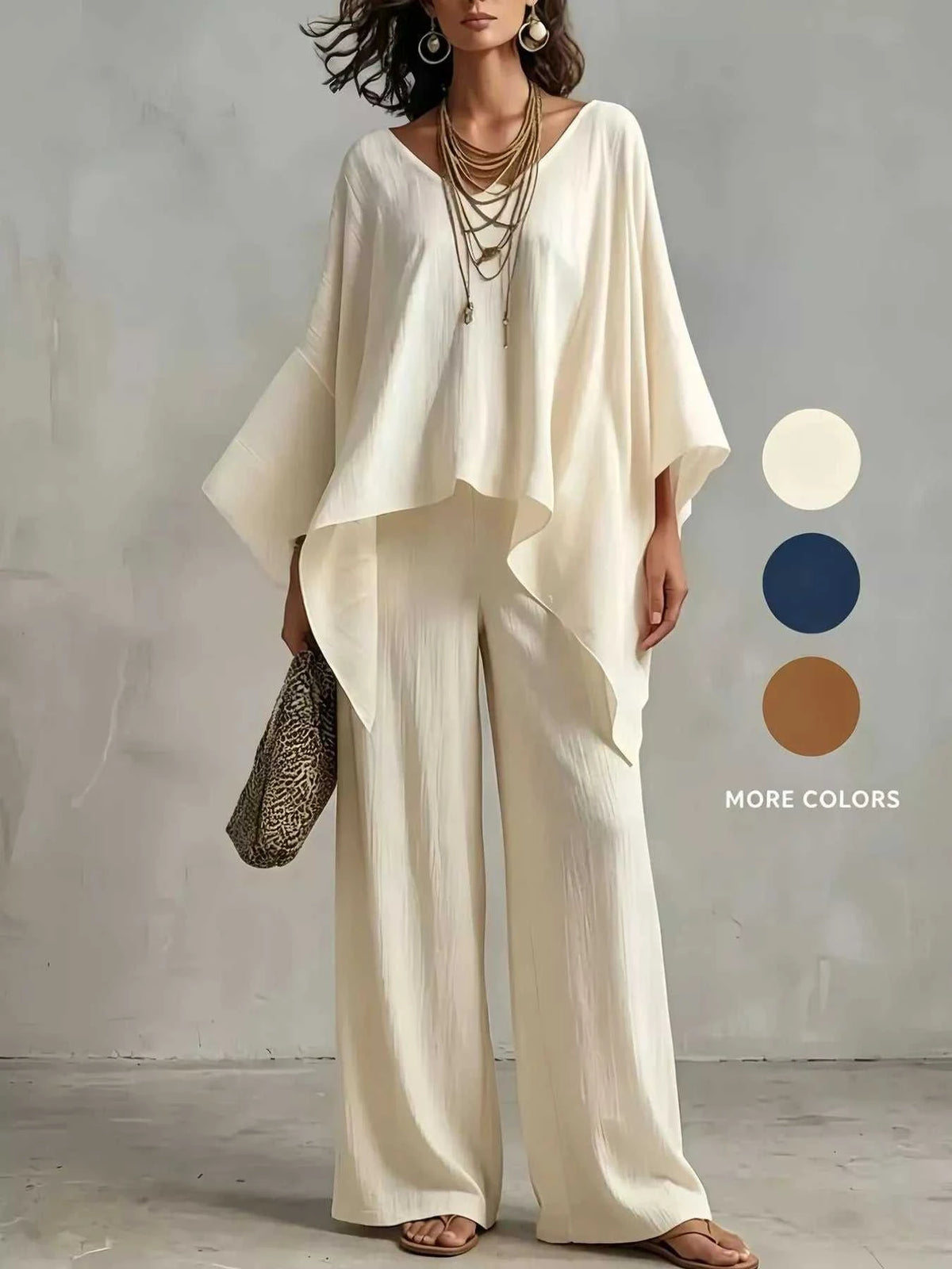 Full Size V-Neck Batwing Sleeve Top and Wide-Leg Pants Two-Piece Set Plus Size 101001622126795 46 Affordable Fashion Under $100 Jerry's Apparel 