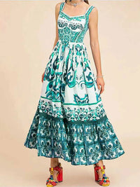 Full Size Printed Sweetheart Neck Maxi Cami Dress Plus Size