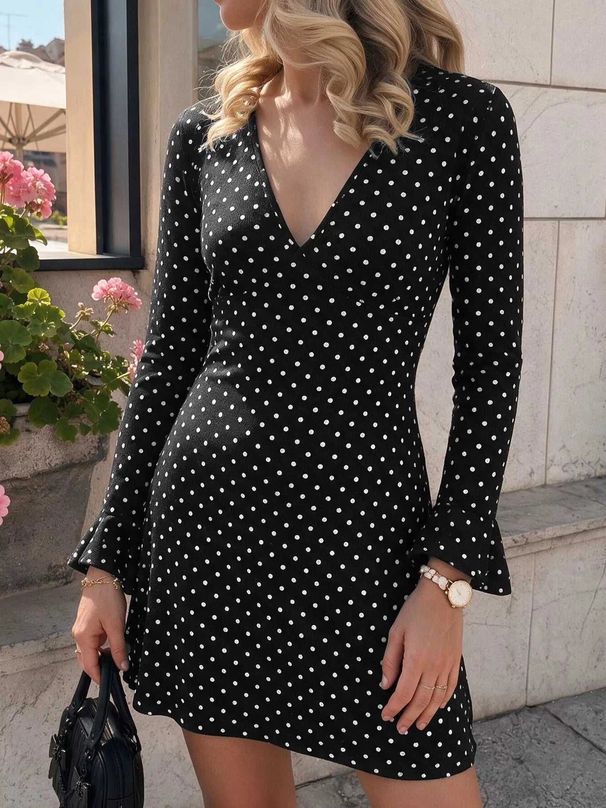 Polka Dot Long Sleeve Ruffle Hem Mini Dress 101001431407704 43 Gifts for Her Jerry's Apparel 