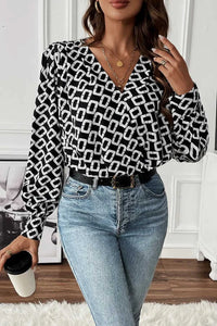 Perfee Geometric V-Neck Long Sleeve Blouse 100101658501768 32 Affordable Fashion Under $100 Jerry's Apparel 