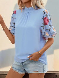 Perfee Embroidered Mock Neck Puff Sleeve Blouse 100100917971090 28 Affordable Fashion Under $100 Jerry's Apparel 