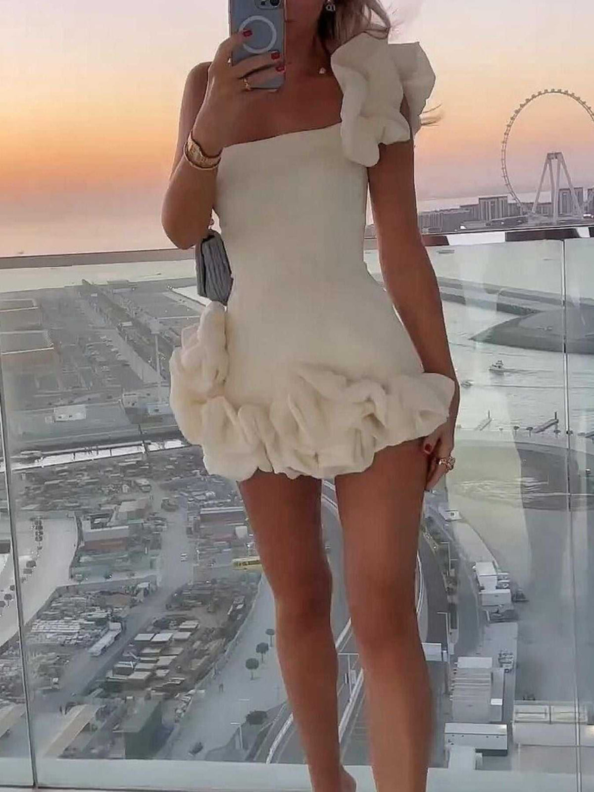 One-Shoulder Ruffle Mini Dress 100100421938680 73 Women's Dress Gifts for Her Jerry's Apparel 