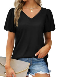V-Neck Puff Sleeve Casual T-Shirt