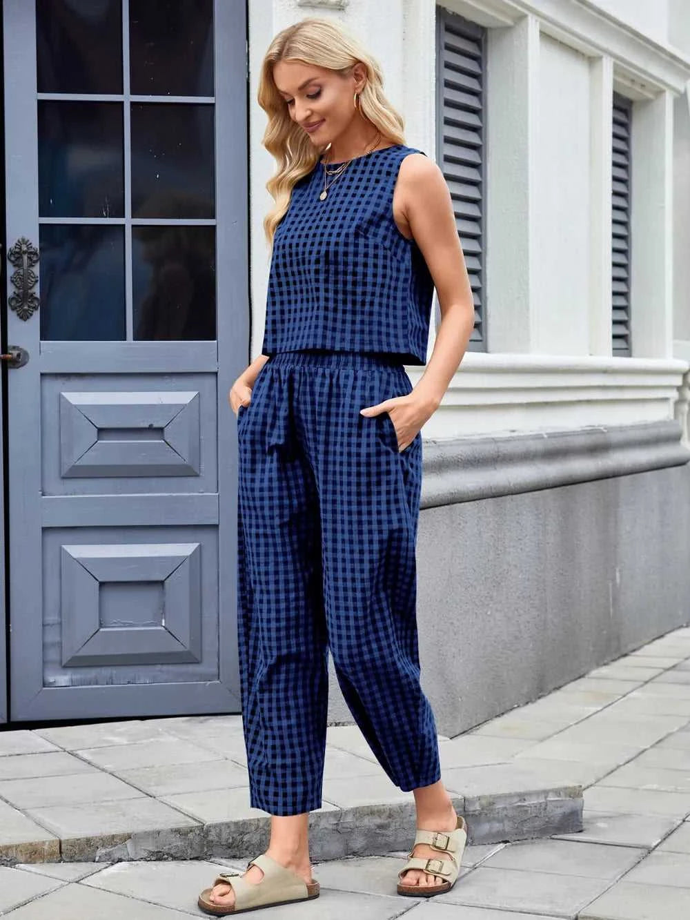 Plaid Sleeveless Top and Pants Set 100100045523661 39 Affordable Fashion Under $100 Jerry's Apparel 