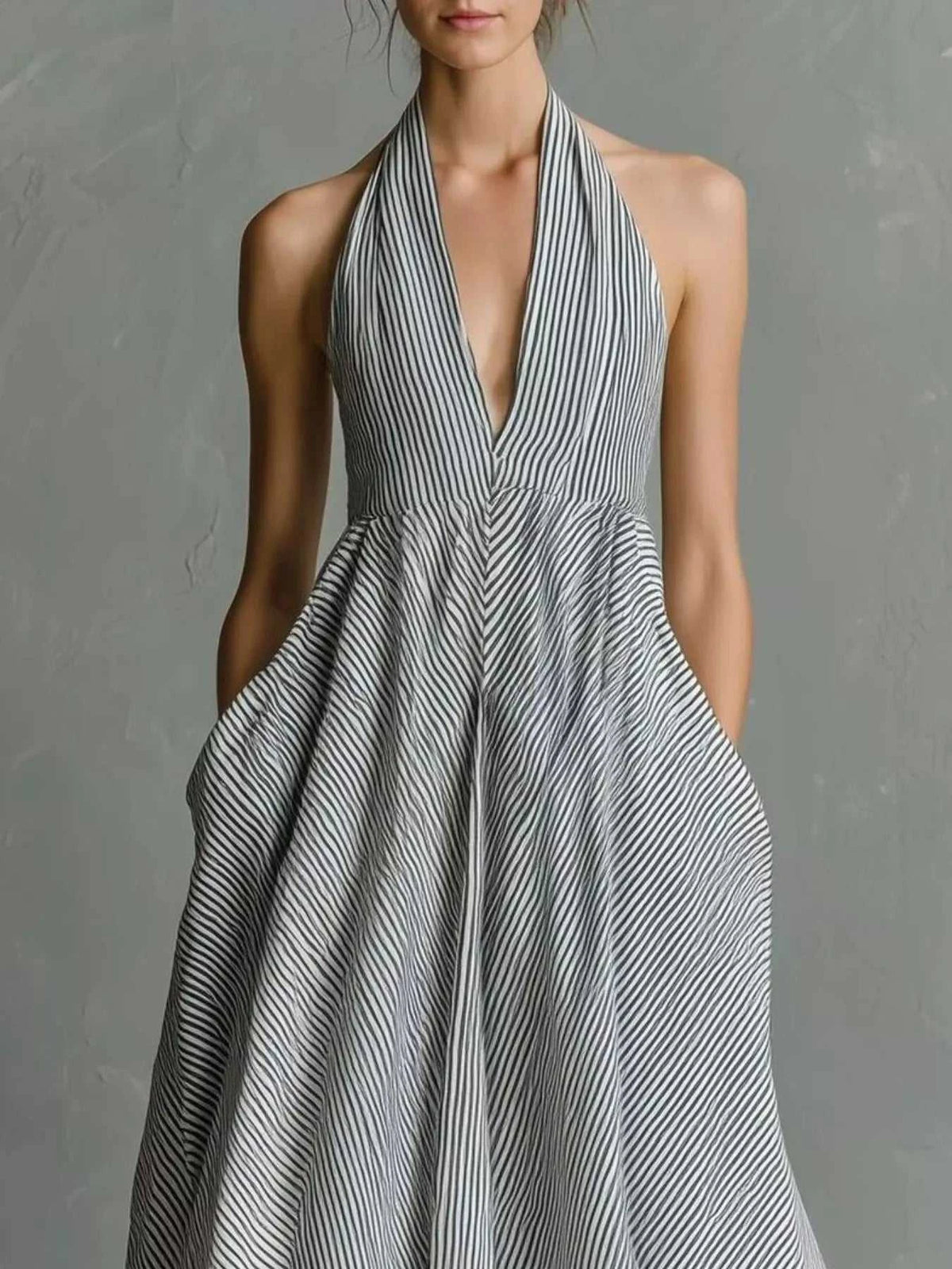 Full Size Striped Halter Neck Maxi Dress with Pockets Plus Size 101001255484037 45 Affordable Fashion Under $100 Jerry's Apparel 