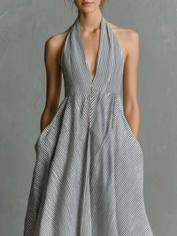 Full Size Striped Halter Neck Maxi Dress with Pockets Plus Size 101001255484037 45 Affordable Fashion Under $100 Jerry's Apparel 
