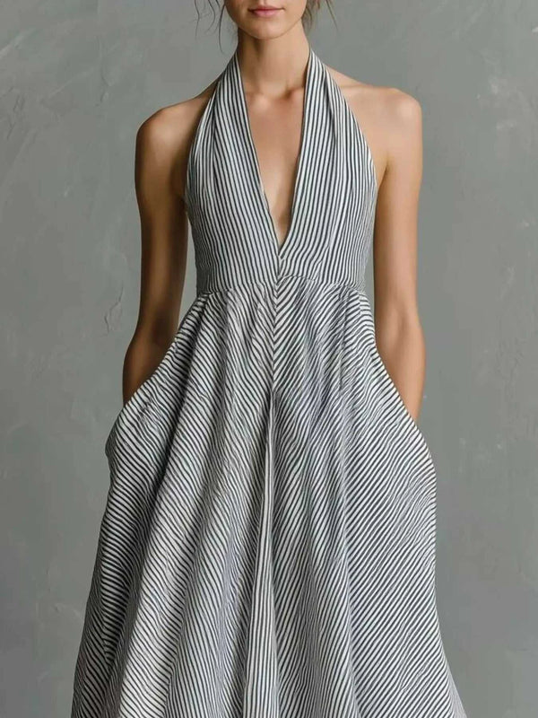Full Size Striped Halter Neck Maxi Dress with Pockets Plus Size 101001255484037 45 Affordable Fashion Under $100 Jerry's Apparel 