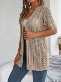 Openwork Open Front Half Sleeve Cardigan