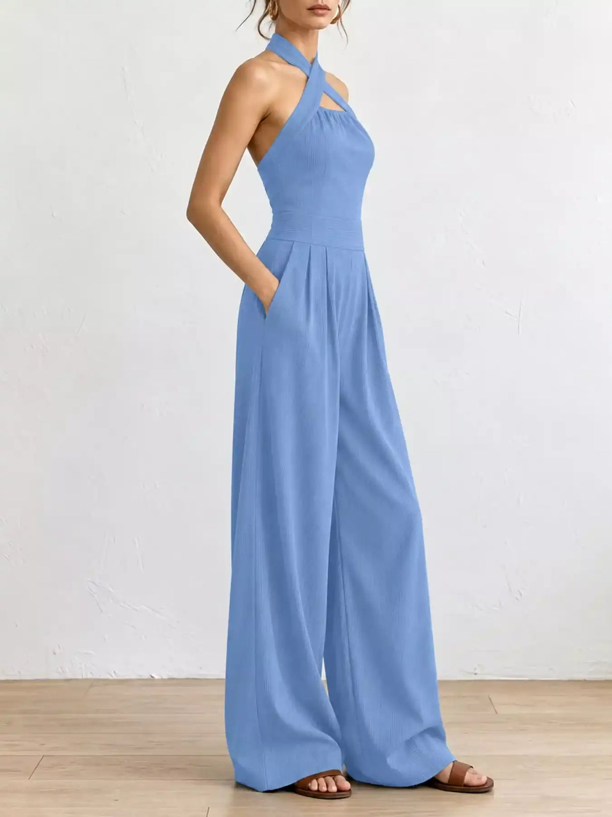 Full Size Halter Neck Wide-Leg Jumpsuit Plus Size 101001857800379 54 Affordable Fashion Under $100 Jerry's Apparel 