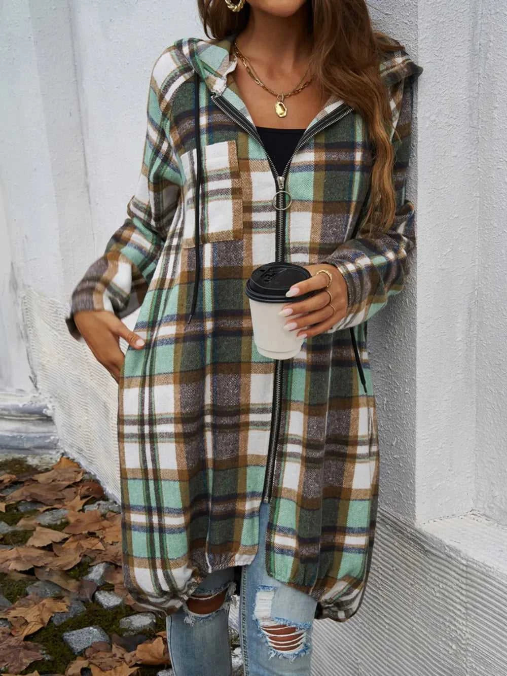 Devine Plaid Zip Up Hooded Coat 100100313261902 47 Affordable Fashion Under $100 Jerry's Apparel 