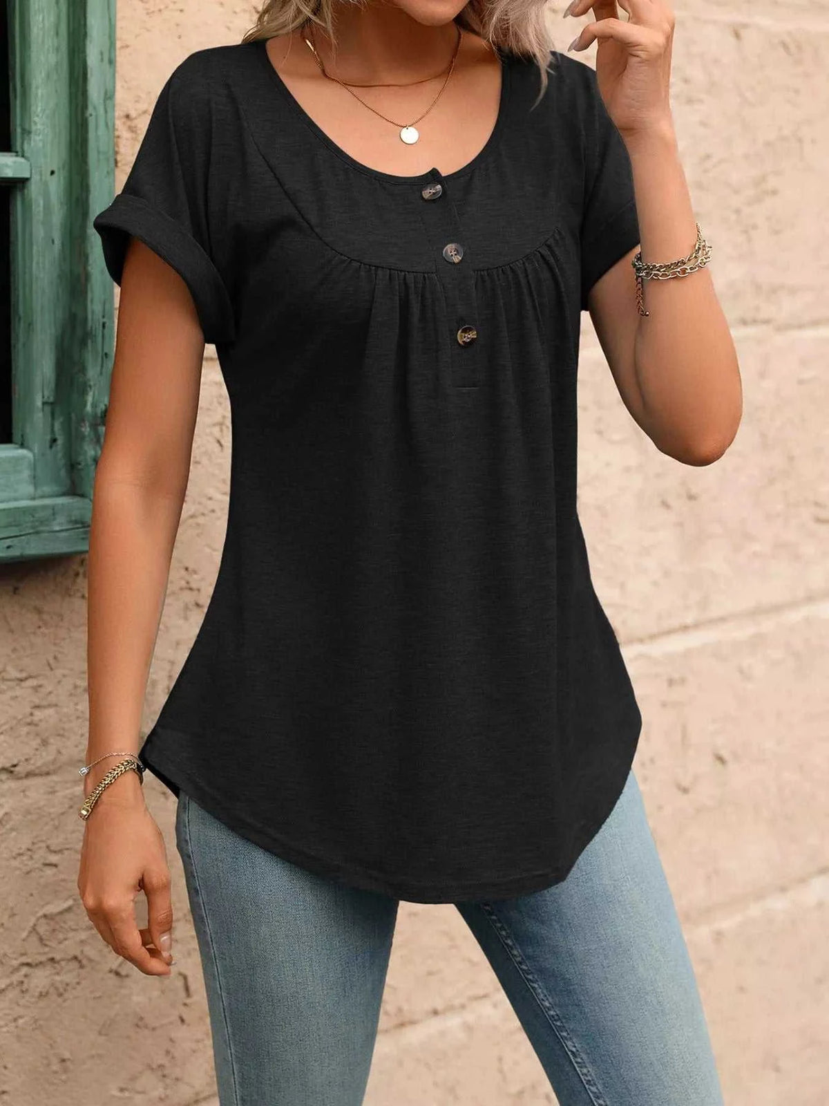 Casual Button Detail Henley T-Shirt 100100202602054 28 Affordable Fashion Under $100 Jerry's Apparel 