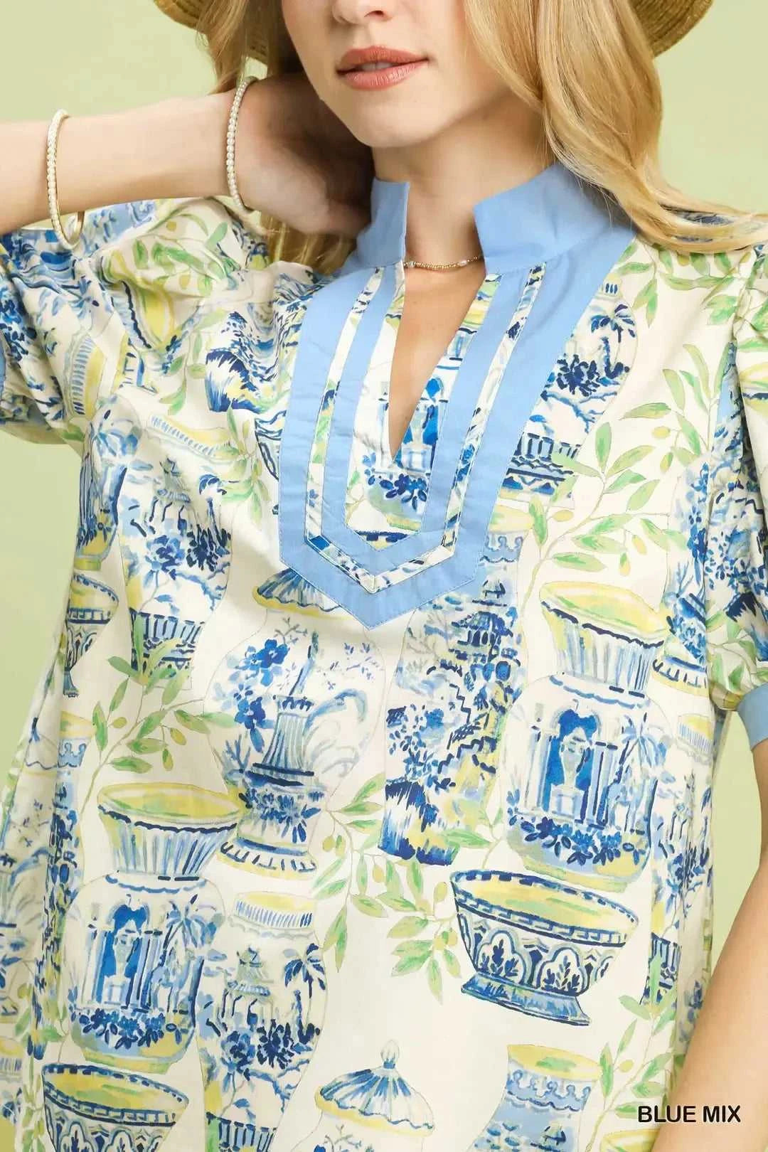 Umgee Abstract Print V-Neck Top 100100266891786 45 Affordable Fashion Under $100 Jerry's Apparel 