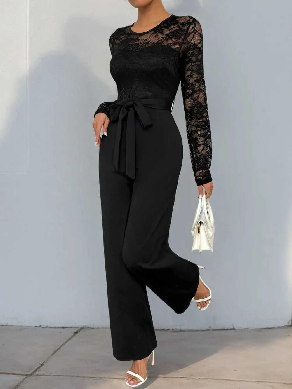 Perfee Lace Round Neck Long Sleeve Jumpsuit 100100726891325 33 Affordable Fashion Under $100 Jerry's Apparel 