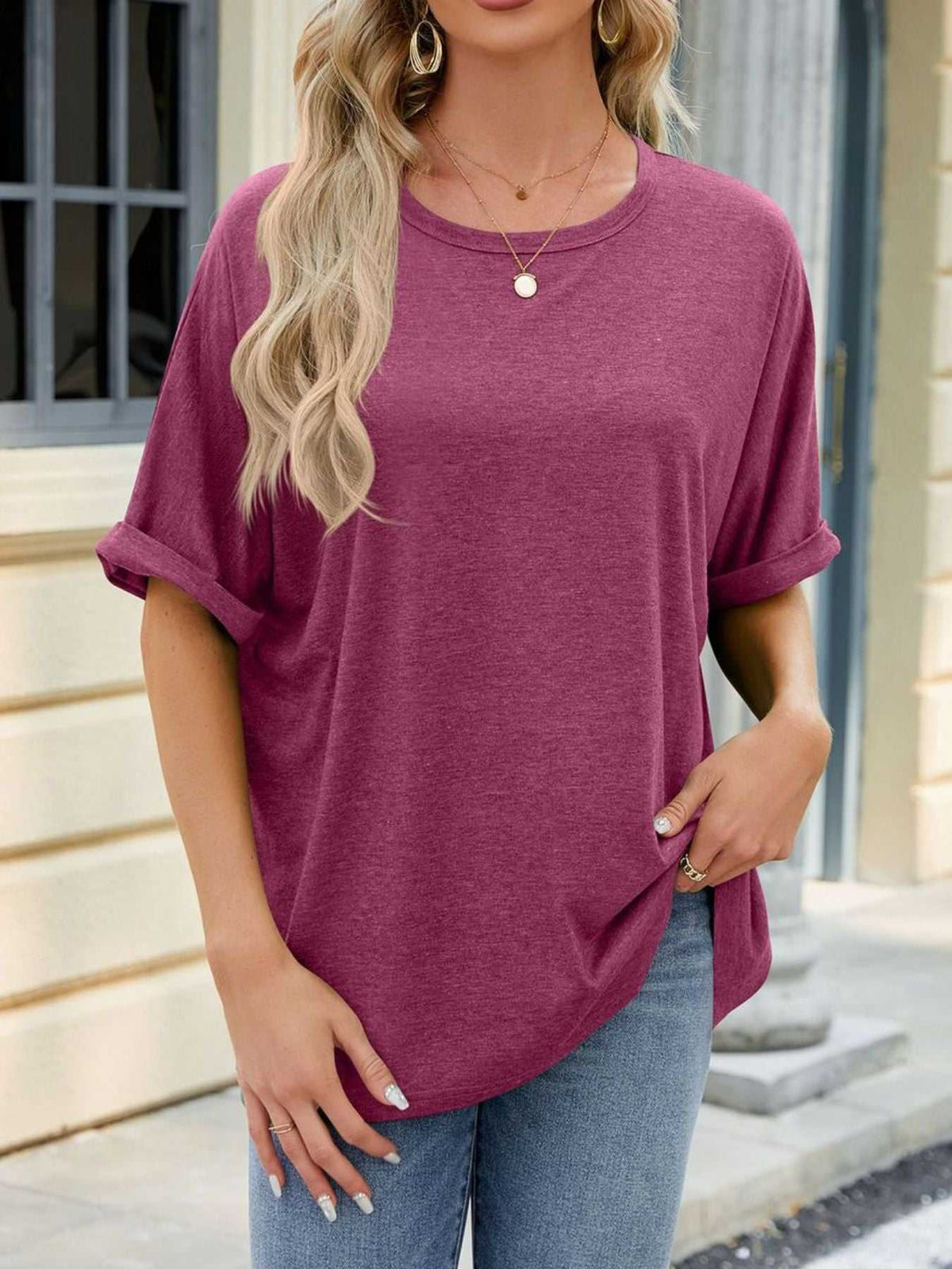 Casual Loose Fit Rolled Sleeve T-Shirt 100100846471189 23 Affordable Fashion Under $100 Jerry's Apparel 