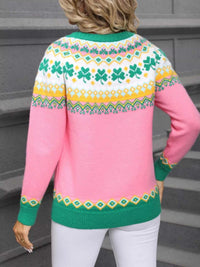 Clover Pattern Round Neck Knitted Sweater 100100324536502 52 Affordable Fashion Under $100 Jerry's Apparel 