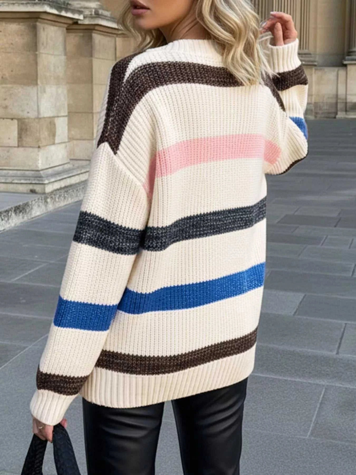 Striped V-Neck Oversized Sweater 100100290593757 44 Affordable Fashion Under $100 Jerry's Apparel 