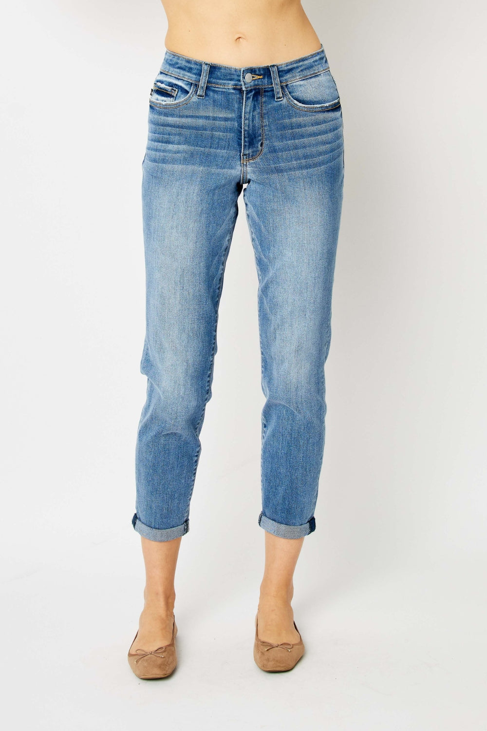 Full Size Cuffed Hem Slim Jeans