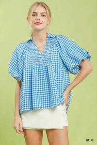 Umgee Smocked Yoke Puff Sleeve Gingham Blouse 100100390081797 53 Affordable Fashion Under $100 Jerry's Apparel 
